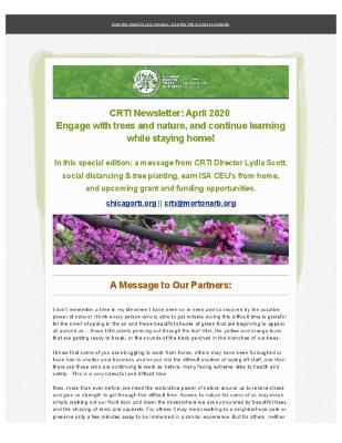 Chicago Region Trees Initiative Newsletter, April 2020