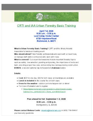 Chicago Region Trees Initiative Email, Urban Forestry Basic Training
