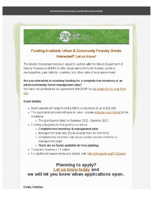 Chicago Region Trees Initiative Email, Urban and Community Forestry Grants