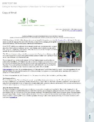 Champion of Trees 10K Press Release