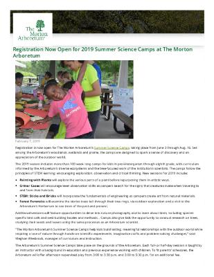 Summer Science Camp Registration Press Release