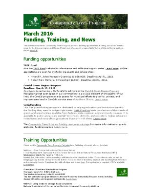 Community Trees Program Funding, Training, and News, March 2016