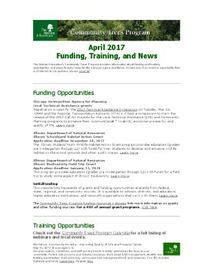 Community Trees Program Funding, Training, and News, April 2017