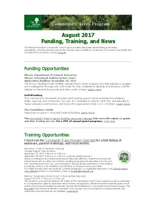 Community Trees Program Funding, Training, and News, August 2017