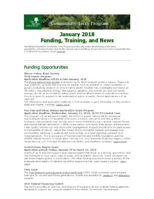 Community Trees Program Funding, Training, and News, January 2018