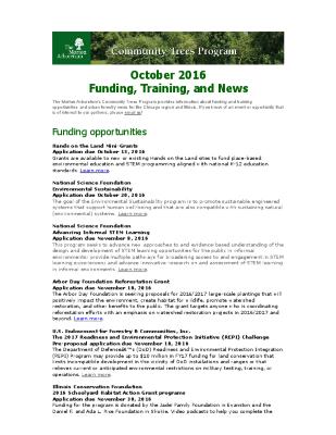 Community Trees Program Funding, Training, and News, October 2016