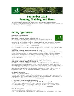 Community Trees Program Funding, Training, and News, September 2018
