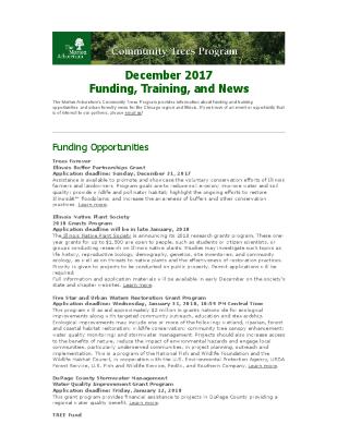 Community Trees Program Funding, Training, and News, December 2017