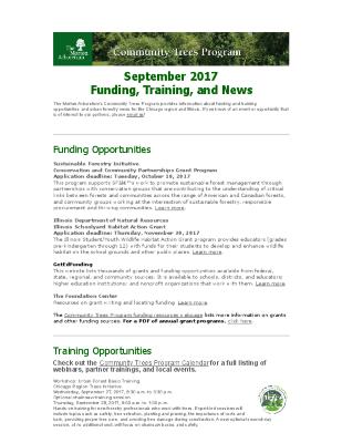 Community Trees Program Funding, Training, and News, September 2017