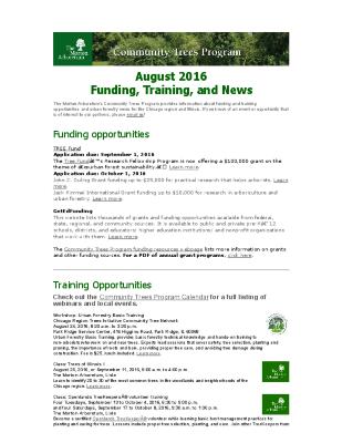 Community Trees Program Funding, Training, and News, August 2016
