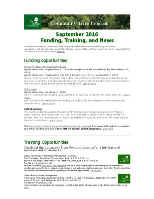 Community Trees Program Funding, Training, and News, September 2016