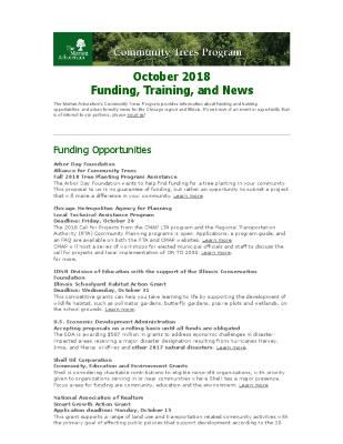 Community Trees Program Funding, Training, and News, October 2018