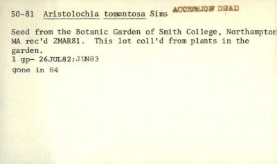 Plant Records Card Catalog, Aristolochia  (birthwort)