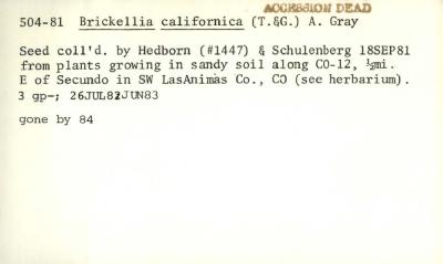 Plant Records Card Catalog, Brickellia (brickelbush)