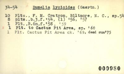 Plant Records Card Catalog, Bumelia (bumelia)