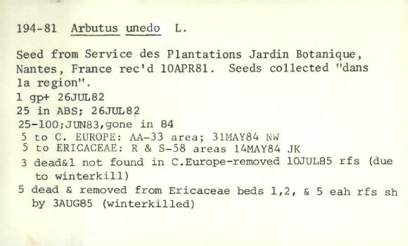 Plant Records Card Catalog, Arbutus (madrone)