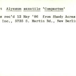 Plant Records Card Catalog, Alyssum (madwort)