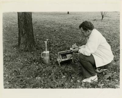 Steve Messenger recording moisture outside with nuclear probe