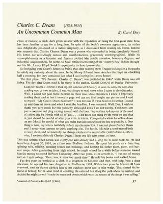 Charles C. Deam (1865-1953): An Uncommon Common Man