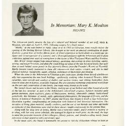 In Memoriam: Mary K. Moulton 1913-1972