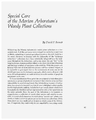 Special Care of the Morton Arboretum’s Woody Plant collections