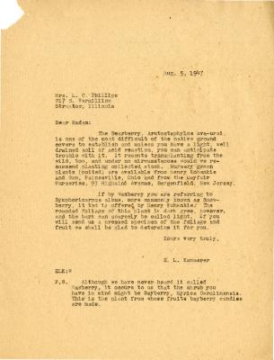 1947/08/05: E. L. Kammerer to Mrs. L. C. Phillips