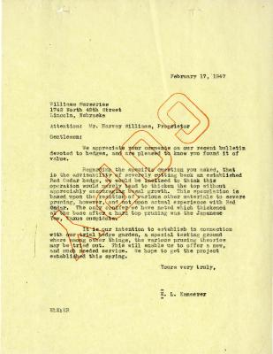 1947/02/17: E. L. Kammerer to Harvey Williams