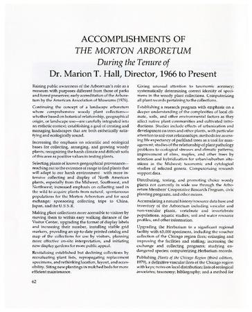 Accomplishments of The Morton Arboretum During the Tenure of Dr. Marion T. Hall, Director, 1966 to Present