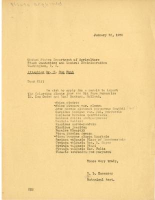 1930/01/16: E. L. Kammerer to N. Rax Hunt, USDA Plant Quarantine and Control Administration