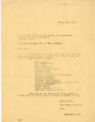 1930/01/22: Botanical Assistant (E. L. Kammerer) to Prof. Dr. S. Ito