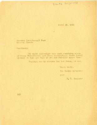 1930/04/29: E. L. Kammerer to the Central Experimental Farm in Ottawa, Canada
