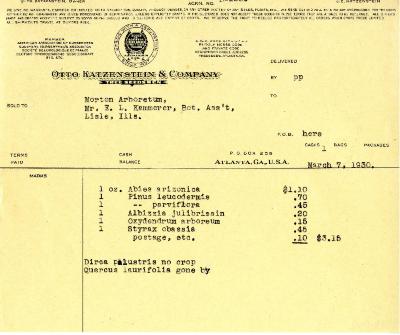 1930/03/07: Otto Katzenstein & Company to E. L. Kammerer