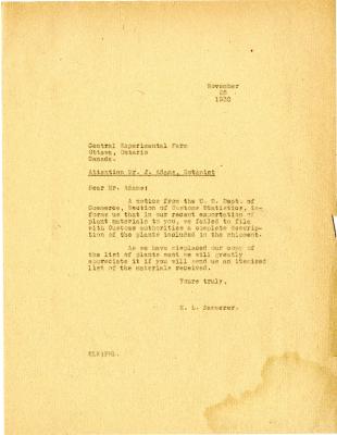 1930/11/25: E. L. Kammerer to J. Adams
