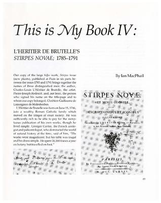 This is My Book IV: L’Heritier de Brutelle’s Stirpes Novae; 1785-1791