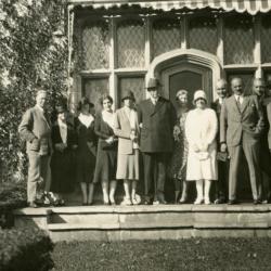 Joy Morton September 27, 1930 photo album: Joy Morton and group standing together in front of Thornhill residence