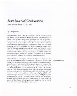 Some Ecological Considerations for Urban Tree Selection