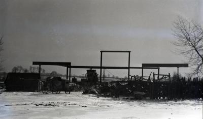 Administration Building construction in winter, equipment with first support beams