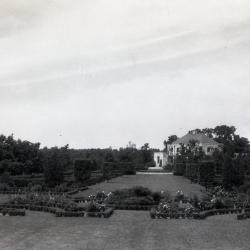 Administration Building, view from Hedge Collection and Old Fashioned Rose Garden