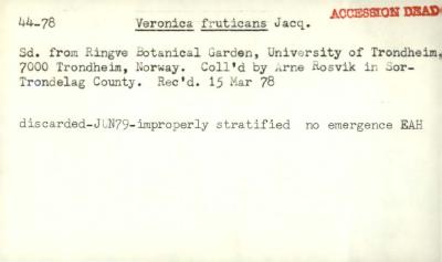 Plant Records Card Catalog, Veronica (speedwell)