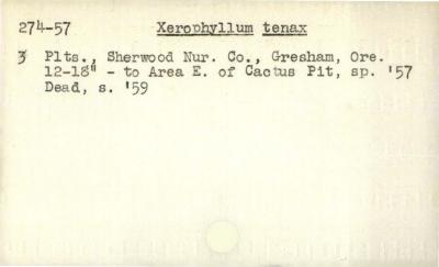 Plant Records Card Catalog, Xerophyllum (beargrass)