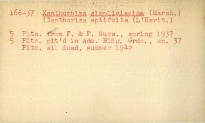 Plant Records Card Catalog, Xanthorhiza (yellowroot)