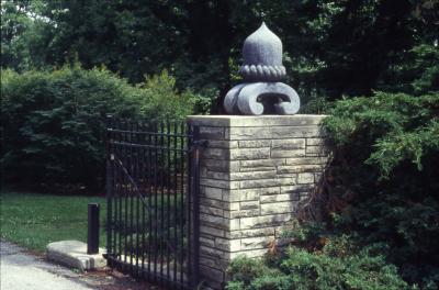 The Morton Arboretum's Entrance Gatepost with Stone Acorn Sculpture
