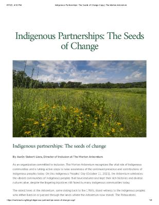Indigenous Partnerships: The Seeds of Change
