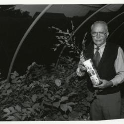 George Ware holding plant in quonset hut