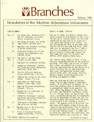 Branches: A Newsletter for the Volunteers of The Morton Arboretum, Winter 1983
