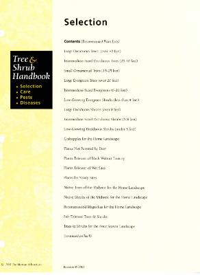 Tree & Shrub Handbook: Selection Table of Contents