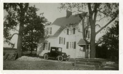 Clarence Godshalk's first Arboretum house on Joliet Road, rear view from the northwest before garage was built