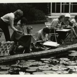 Late summer art class at lily pond near Administration Building