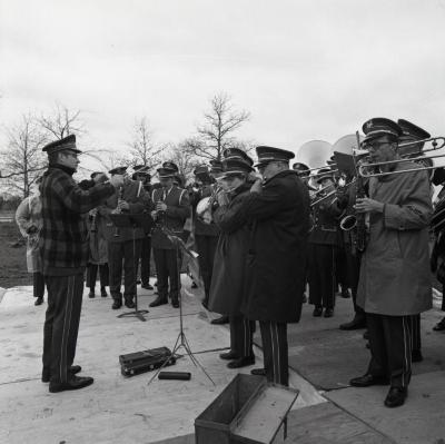 Arbor Day Centennial, tree planting, Naperville Municipal Band playing music outside