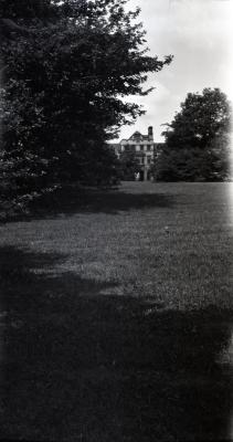 East view across lawn of Morton residence in distance